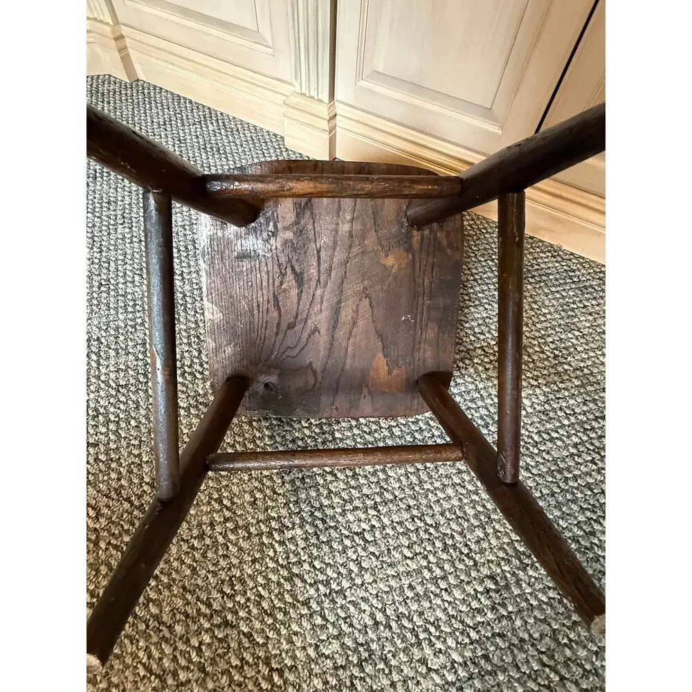Antique Vintage Wooden Child's Windsor Chair Spindle Back Primitive Country